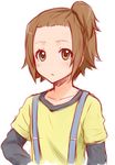  alternate_hairstyle brown_eyes brown_hair face forehead ha-ru k-on! ponytail side_ponytail solo suspenders tainaka_ritsu 