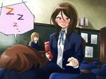  :d ^_^ blazer blue_jacket blush brown_hair cellphone chalkboard classroom closed_eyes extra flip_phone hand_to_own_mouth hirasawa_yui jacket k-on! kotobuki_tsumugi multiple_girls open_blazer open_clothes open_jacket open_mouth phone sakayama_shinta school_uniform shirt sleeping smile tachibana_himeko wavy_mouth white_shirt zzz 