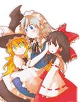  blonde_hair blush hakurei_reimu hat izayoi_sakuya kirisame_marisa multiple_girls pekomaru ribbon short_hair touhou witch_hat 