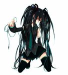  aki_(abblim) bad_id bad_pixiv_id black_hair blue_hair hatsune_miku kneeling long_hair necktie red_eyes simple_background skirt solo thighhighs twintails very_long_hair vocaloid zettai_ryouiki 