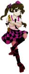  brown_hair cellphone checkered double_spoiler full_body geta hat himekaidou_hatate official_art oota_jun'ya phone sandals skirt solo tokin_hat touhou transparent_background twintails 