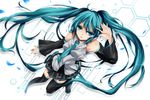  aqua_eyes aqua_hair detached_sleeves hatsune_miku long_hair necktie ruki0909 skirt solo thighhighs twintails very_long_hair vocaloid 