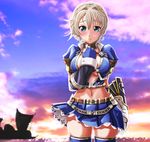  asuru_(armor) bad_id bad_pixiv_id blonde_hair breasts green_eyes large_breasts monster_hunter short_hair skirt solo thighhighs v-mag 