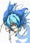  bow cirno from_above hair_bow hair_ribbon highres page perspective ribbon sketch solo touhou 