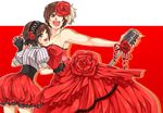  bad_id bad_pixiv_id breasts brown_eyes brown_hair dress dual_persona flower gloves gown hairband hitachi medium_breasts meiko microphone multiple_girls one_eye_closed red red_flower red_rose rose sakine_meiko short_hair vocaloid younger 