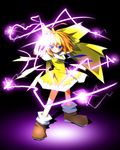  alternate_color alternate_element alternate_wings blonde_hair blue_eyes blush bow cirno electricity haetorisou hair_bow ikazu_cirno large_bow ribbon shoes short_hair skirt socks solo standing touhou wings yellow_skirt 