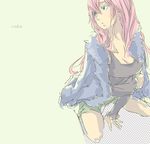  blue_eyes jacket long_hair megurine_luka mentama pink_hair shorts solo vocaloid 