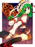  alternate_hairstyle bad_id bad_pixiv_id face green_eyes green_hair grey_eyes hat homura_(aristocrat-y) long_hair rod_of_remorse shiki_eiki solo touhou 