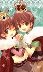  1girl aaron_(rune_factory) aria_(rune_factory_2) brother_and_sister brown_eyes brown_hair crown fingerless_gloves gloves ruirui69 rune_factory rune_factory_2 siblings twins 