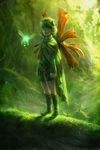  absurdres ag+_(atelieriji) boots cape fairy forest forest_medallion great_deku_sprout green green_footwear green_hair hairband highres knee_boots kokiri making_of medallion nature pointy_ears realistic saria short_hair shorts standing the_legend_of_zelda the_legend_of_zelda:_ocarina_of_time 