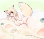  animal_ears areolae blonde_hair breasts choko-san_(fuyu) curvy food fox_ears fox_tail fuyu huge_breasts in_food minigirl nude original solo soup tail thick_thighs thighs wide_hips 