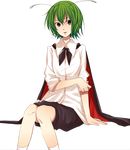  antennae bad_id bad_pixiv_id cape dress_shirt face green_eyes green_hair homura_(aristocrat-y) pants shirt short_hair sitting sleeves_pushed_up solo touhou transparent_background wriggle_nightbug 