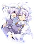  breasts child closed_eyes hat holding kokka_han lavender_hair letty_whiterock long_sleeves motherly multiple_girls outstretched_arm purple_eyes short_hair small_breasts smile time_paradox touhou turtleneck younger 