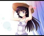  armpits arms_up black_hair blush dress gokou_ruri hat long_hair mole mole_under_eye no_bra ore_no_imouto_ga_konna_ni_kawaii_wake_ga_nai purple_eyes solo straw_hat sun_hat sundress yamasan 