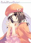  bad_id bad_pixiv_id bakemonogatari blouse brown_eyes brown_hair cabbie_hat hat jacket jacket_on_shoulders monogatari_(series) santa_matsuri sengoku_nadeko short_hair solo 