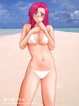  bikini blush highres kazami_mizuho long_hair navel onegai_teacher pink_hair purple_eyes renn solo standing swimsuit 