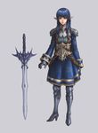  armor bad_id bad_pixiv_id blue_eyes blue_hair elf full_body lapucelle_(arasoo1210) long_hair original pointy_ears solo sword weapon 