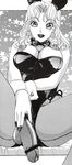  animal_ears big_breasts breasts bunny_ears bunny_suit bunnysuit curly_hair earrings erect_nipples fishnets futanari jewelry large_breasts leotard leotard_aside lipstick long_image looking_at_viewer makeup monochrome nail_polish newhalf nipples penis presenting tall_image the_amanoja_9 wrist_cuffs 