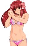  amane_(dream_c_club) bikini bow brown_eyes dream_c_club dream_c_club_(series) hair_bow highres long_hair navel red_hair shiny shiny_skin shu-z simple_background solo swimsuit 