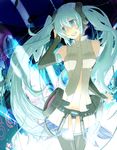  aqua_eyes aqua_hair bad_id bad_pixiv_id bridal_gauntlets hatsune_miku hatsune_miku_(append) highres long_hair navel necktie raithu smile solo thigh_gap thighhighs twintails very_long_hair vocaloid vocaloid_append 