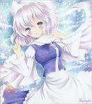  ayuayu bad_id bad_pixiv_id blush hands hat lavender_hair letty_whiterock looking_at_viewer lying marker_(medium) pink_hair purple_eyes sample scarf short_hair snow solo touhou traditional_media white_scarf 