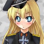  alice_soft blonde_hair blue_eyes blush bokunoryuugi cross daiteikoku female hat long_hair military military_uniform nazi open_mouth retia_adolf solo uniform 