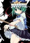  green_eyes green_hair hat highres nigo_(aozoragarou) rod_of_remorse shiki_eiki solo touhou 