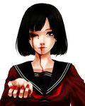  black_hair blood blood_on_face brown_eyes face hands highres image_sample injury lips md5_mismatch nail_polish nosebleed one_eye_closed original pixiv_sample red_nails school_uniform serafuku simple_background solo xie 