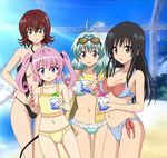  4girls beach bikini blush food ice_cream kotegawa_yui mikado_ryouko multiple_girls nana_asta_deviluke run_elsie_jewelria swimsuit to_love-ru toloveru 