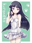  arm_behind_back bad_id bad_pixiv_id bangs bare_shoulders blue_eyes blunt_bangs blush dress gokou_ruri hair_flip long_hair mishima_kurone mole mole_under_eye no_bra ore_no_imouto_ga_konna_ni_kawaii_wake_ga_nai paw_print skirt smile solo sundress 