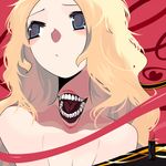  bad_id bad_pixiv_id blonde_hair blue_eyes commentary extra_mouth face lips lipstick_tube monster_girl mouth mutation original solo teeth tsuru_(clainman) what 