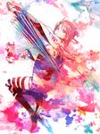  bad_id bad_pixiv_id blue_eyes boots bug butterfly closed_umbrella gintama hair_bun high_heels insect japanese_clothes kagura_(gintama) kimono long_sleeves mg_(mica) paint_splatter red_hair shoes solo striped striped_legwear thighhighs umbrella 