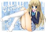  blonde_hair blue_eyes candy food highres k-on! kotobuki_tsumugi lollipop long_hair mouth_hold ooji_cha panties pantyshot school_uniform solo underwear 