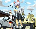  animal_ears car dowsing_rod gap ground_vehicle gun hat humvee inubashiri_momiji left-hand_drive machine_gun motor_vehicle mouse mouse_ears multiple_girls nazrin shameimaru_aya tail tokin_hat touhou u.s.m.c weapon wolf_ears wolf_tail yakumo_yukari yukkuri_shiteitte_ne 