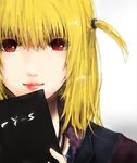 amane_misa bad_id bad_pixiv_id bangs blonde_hair death_note himasen lips red_eyes smile solo two_side_up upper_body 