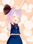  alternate_color arms_behind_back ascot closed_eyes hair_ribbon happy highres konpaku_youmu lavender_hair muku_(muku-coffee) open_mouth out_of_frame petting ribbon smile solo_focus touhou younger 