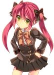  bad_id bad_pixiv_id bow hair_bow hands_on_hips kawano_(sata) original pink_hair school_uniform solo twintails 