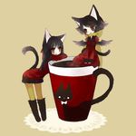  :d animal_ears bad_id bad_pixiv_id cat cat_ears chibi cup dress himehi in_container in_cup long_hair minigirl multiple_girls open_mouth original pantyhose smile tail v_arms yellow_legwear 