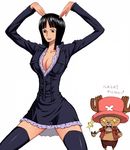  black_hair breasts cleavage enies_lobby female hat nico_robin one_piece reindeer simple_background syui thighhighs tony_tony_chopper white_background 