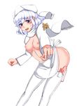  apron bad_id bad_pixiv_id breasts hat highres letty_whiterock medium_breasts naked_apron navel nipples nosuku scarf short_hair solo thighhighs topless touhou vibrator vibrator_in_thighhighs white_legwear white_scarf 