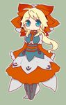  blonde_hair blue_eyes blush bow chibi dress female frown full_body gijinka hair_bow long_hair moemon personification pixiv_thumbnail pokemon pokemon_(game) pokemon_black_and_white pokemon_bw ponytail resized simple_background sleeves_past_wrist sleeves_past_wrists solo urugamoth volcarona 