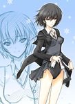  amagami black_eyes black_hair competition_swimsuit kibito_high_school_uniform long_sleeves nanasaki_ai one-piece_swimsuit pleated_skirt school_uniform serizawa_katsumi short_hair skirt swimsuit swimsuit_under_clothes 