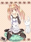  bad_id bad_pixiv_id black_legwear blonde_hair blush handheld_game_console highres long_hair original pillow playstation_portable sitting solo stuffed_toy suzaku_(oekaki_no_sekai) thighhighs twintails yellow_eyes 