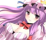  bad_id bad_pixiv_id blush bow bowtie breasts cleavage crescent hat large_breasts long_hair patchouli_knowledge pink_eyes purple_eyes purple_hair richard_(ri39p) solo touhou 