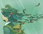  backpack bag blue_hair bubble fish hachimillion hair_bobbles hair_ornament hat kawashiro_nitori light_rays pointy_ears short_hair solo sunbeam sunlight touhou twintails two_side_up underwater 