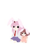  :3 absurdres animal_ears brown_hair bunny_ears bunny_tail carrot chibi highres inaba_tewi jewelry long_hair multiple_girls necktie o_o pendant pink_hair red_neckwear reisen_udongein_inaba short_hair tail touhou transparent_background yume_shokunin 