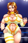  abs beauty_mark birthmark breasts brown_hair choker cleavage cleavage_cutout eyeshadow hips large_breasts lips lipstick makeup mascara mixed_wrestling mole muscle muscular_female spandex wide_hips wrestler wrestling 