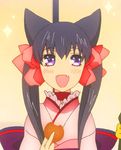  animal_ears animated animated_gif biscuit bow fang food fox_ears hair_bow hair_ribbon japanese_clothes kimono lowres otome_youkai_zakuro purple_eyes ribbon screencap solo twintails zakuro_(otome_youkai_zakuro) 