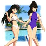  artist_request bikini black_eyes black_hair higurashi_kagome inuyasha jpeg_artifacts long_hair multiple_girls one-piece_swimsuit ponytail sango swimsuit 