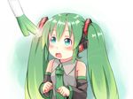  aqua_eyes detached_sleeves green_hair hatsune_miku headphones long_hair masuneko necktie open_mouth saliva solo spring_onion twintails vocaloid 